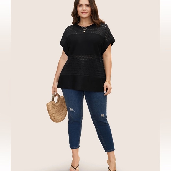 BloomChic Plus Size 2XL Solid Cut Out Patchwork Split Hem T-shirt us18-20 - Picture 7 of 8